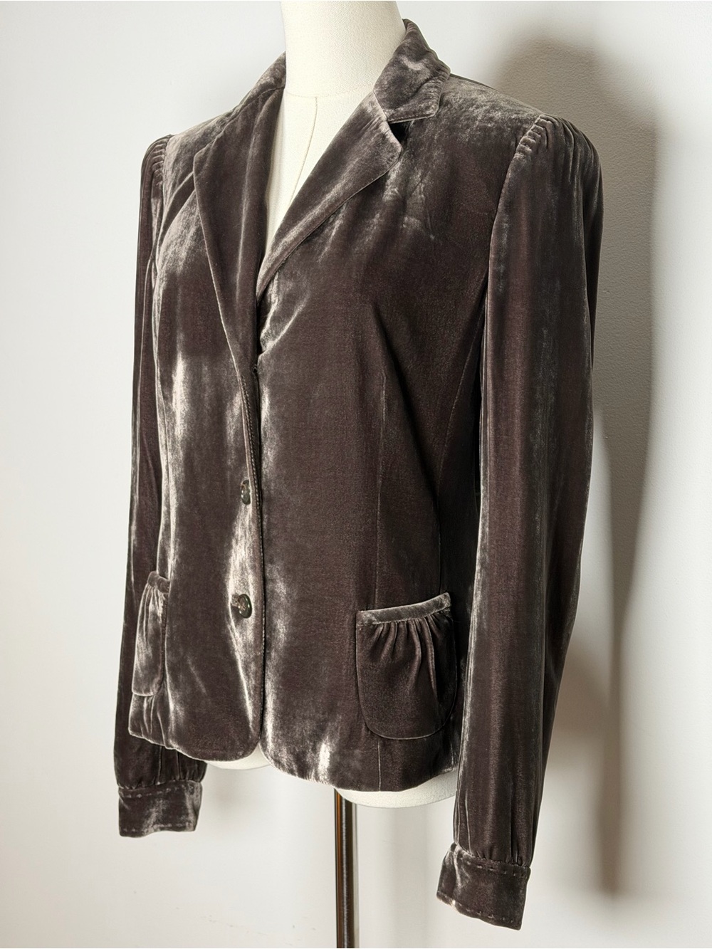 TAHARI Dark Mocha Brown Silk Blend Crushed Velvet Blazer Women’s Size Medium - Picture 7 of 13